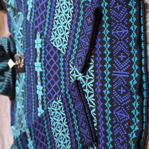 Obermeyer Fair Isle Wool Blend Blue and Black Sweater with Metal Buckles M - Picture 3 of 10